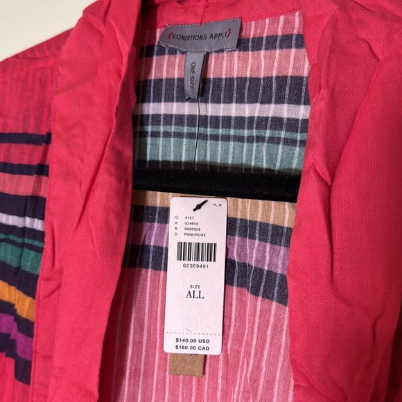 Anthropologie Conditions Apply Kimono Cover-Up Pink Bright Striped One Size - Picture 9 of 11